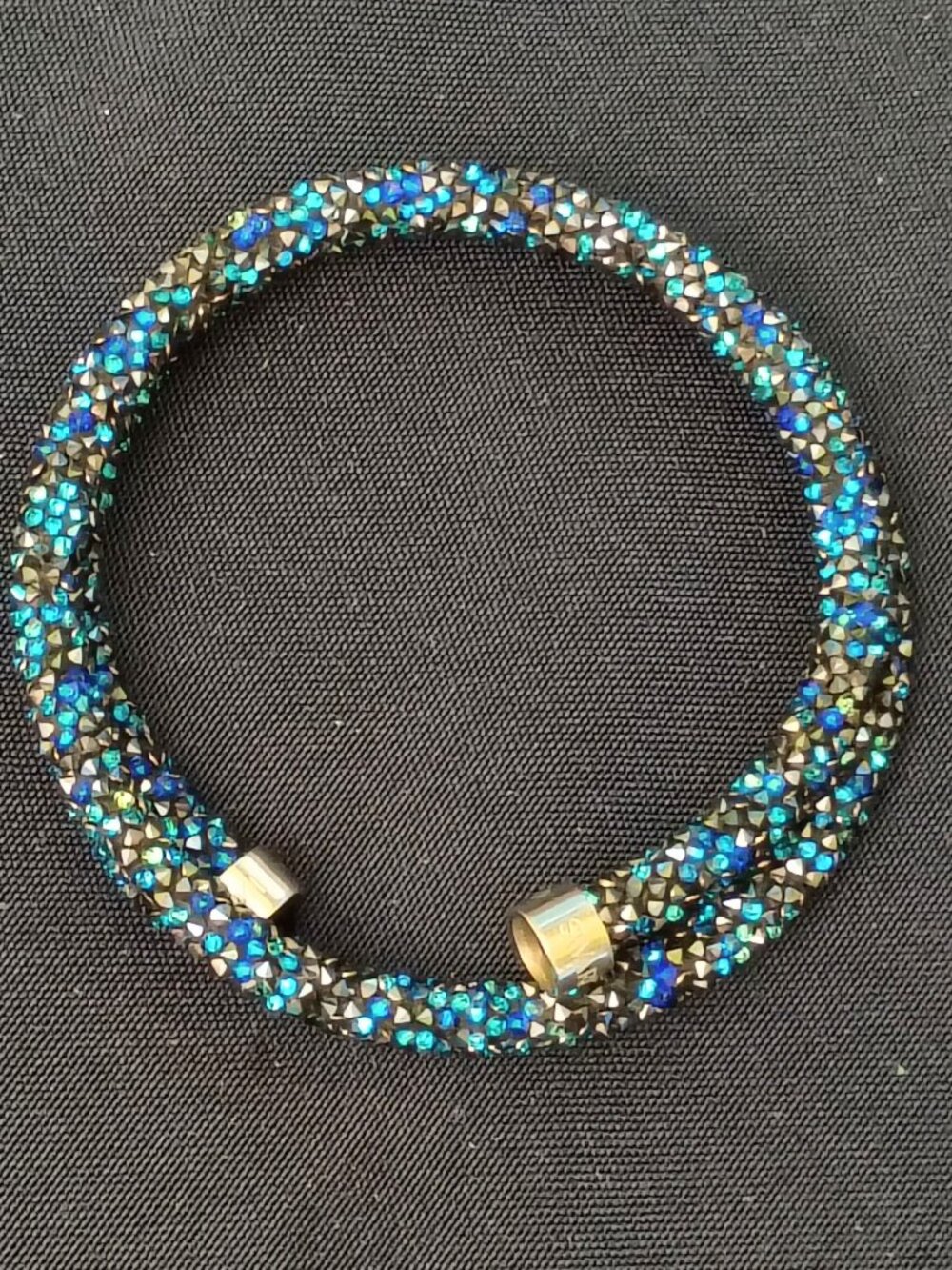 Swarovski signed blue stardust coil tube wrap necklace